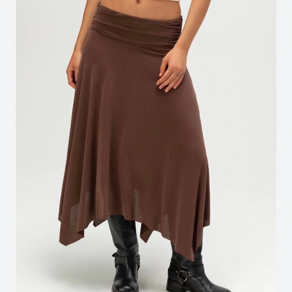 🤎Brown Draped midi maxi skirt Asymmetrical Handkerchief Skirt - Picture 9 of 13
